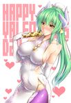  aqua_hair bare_shoulders blush breasts china_dress chinese_clothes commentary_request dragon_girl dress elbow_gloves fate/grand_order fate_(series) gloves heart heart-shaped_pupils horns kirisaki_byakko kiyohime_(fate/grand_order) lamia large_breasts long_hair looking_at_viewer monster_girl side_cutout side_slit smile solo symbol-shaped_pupils yellow_eyes 