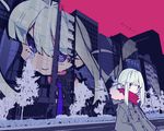  city highres mochizuki_kei original parka purple_eyes scarf solo white_hair 