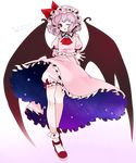  absurdres alpha_transparency ascot bad_id bad_twitter_id bare_legs bat_wings bloomers brooch dated full_body gotoh510 hat hat_ribbon highres jewelry lavender_hair looking_at_viewer mob_cap one_eye_closed pink_skirt pointy_ears puffy_short_sleeves puffy_sleeves red_eyes red_ribbon remilia_scarlet ribbon shirt shoes short_sleeves skirt skirt_set smile socks solo standing touhou transparent_background twitter_username underwear white_legwear wings 