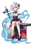 ahoge azur_lane bolt commentary_request detached_sleeves looking_at_viewer machinery mary_janes parted_lips red_eyes shoes short_hair silver_hair sitting sleeves_past_wrists solo terror_(azur_lane) turret wide_sleeves yu_ni_t 