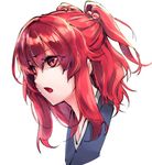  bangs eyebrows_visible_through_hair eyes_visible_through_hair face from_side gasp hair_bobbles hair_ornament looking_afar mappe_(778exceed) onozuka_komachi open_mouth pink_lips pointy_nose red_eyes red_hair reflective_eyes shiny shiny_hair short_hair sidelocks simple_background solo touhou two_side_up white_background 