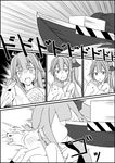  ahoge azur_lane comic commentary_request crash detached_sleeves doll_hug gameplay_mechanics greyscale hair_bun hair_ribbon highres in_the_face long_hair looking_at_viewer monochrome open_mouth ribbon scared ship silent_comic sweat translation_request trembling unicorn_(azur_lane) watercraft you're_doing_it_wrong yukanii_(yukani_0721) 