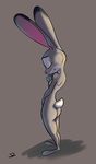  breasts disney eyes_closed female judy_hopps lagomorph mammal nude qrog rabbit simple_background solo standing zootopia 