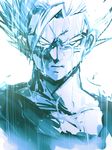  blue crying crying_with_eyes_open dragon_ball dragon_ball_z looking_at_viewer male_focus monochrome ochanoko_(get9-sac) rain serious simple_background solo son_gohan spiked_hair super_saiyan tears upper_body white_background 