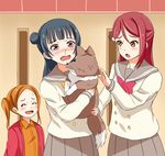  3girls blue_hair crying long_hair love_live! love_live!_sunshine!! miro_(katsushikashibamata) multiple_girls red_hair sakurauchi_riko tsushima_yoshiko 