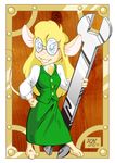  2011 agatha_heterodyne anthro blonde_hair breasts chip_&#039;n_dale_rescue_rangers clothed clothing crossover disney eyewear female gadget_hackwrench girl_genius glasses hair mammal micro mouse pink_nose rodent slickpuppy solo tools wrench 