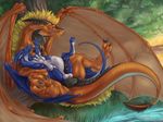  2016 abdominal_bulge anal anal_penetration balls balls_deep black_balls black_horn black_penis black_scales black_tongue blue_eyes blue_horn blue_scales blue_skin chair_position claws clenched_teeth cum cum_on_penis curved_horn deep_penetration digital_media_(artwork) dragon duo erection feral feral_on_feral firondraak folded_wings frill from_behind_position fur grass green_eyes half-closed_eyes hi_res horn larger_feral larger_male looking_up lying male male/male male_penetrating mane membranous_wings morca_(character) on_back on_top open_mouth orange_scales orange_skin orgasm_face outside penetration penis quadruped ridged_horn ridged_penis scales scalie sex side_view size_difference smaller_feral smaller_male spikes spread_wings teeth tochka toe_claws toe_curl tongue tongue_out tree water western_dragon white_balls white_skin wings yellow_fur yellow_mane 