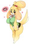  &lt;3 animal_crossing anthro bell big_breasts big_ears big_forearms big_hands bottomless breasts canine clothed clothing collar dog female floppy_ears isabelle_(animal_crossing) mammal nintendo shih_tzu simple_background skirt slugbox small_feet thick_thighs video_games white_background 