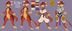  2017 arashidrgn black_sclera claws clothing dragon ear_piercing english_text featureless_crotch female horn kobold model_sheet multiple_poses nude piercing pose reptile scales scalie short_stack simple_background solo spots text toe_claws yellow_eyes 