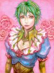  asellus_(saga_frontier) breasts cleavage dress flower green_eyes green_hair hitsujino_(boojum) rose saga saga_frontier short_hair solo 