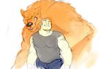  anthro beard biceps canine clothing facial_hair fur hair human hyenaface jeans male mammal muscular muscular_male orange_fur orange_hair pants scar shirt smile tank_top were werewolf 