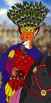  2017 anthro armor belt bracelet byzantine canine cloak clothed clothing cross crowd crown digital_media_(artwork) emperor equine feathers fox group half-length_portrait heraclius horse jewelry male mammal medieval ohs688 outside palace portrait ring royalty solo_focus tunic 