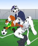  age_difference anal anal_fisting animal_genitalia animal_penis anthro ball balls canine canine_penis coach cub dog duo fisting fox holly_marie_ogburn knot male male/male mammal penis soccer_ball young 