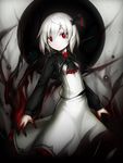  ascot black_ribbon commentary_request darkness expressionless hair_between_eyes hair_ribbon highres long_sleeves looking_at_viewer pale_skin red_eyes ribbon rumia short_hair skirt skirt_set solo spark621 touhou vest white_hair white_skirt 