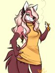  2017 5_fingers anthro canine clothed clothing digital_media_(artwork) female fox hair mammal pink_hair purrchinyan simple_background smile solo sweater virgin_killer_sweater white_background yellow_eyes 
