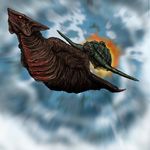  cloud fire flipper flying gamera gamera_(series) giant_monster green_eyes gyaos kaijuu monster red_eyes smoke turtle tusks wings 