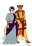  2016 ancient_rome anthro belt canine clothed clothing crown dog duo emperor female footwear fox full-length_portrait hair jewelry looking_at_partner male mammal melee_weapon necklace ohs688 portrait roman romantic_couple royalty shoes simple_background sword tighs toga tunic walking weapon white_background 