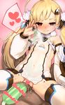  1girl ahoge azur_lane blonde_hair blush breasts censored character_name condom covered_navel detached_sleeves dress eldridge_(azur_lane) grinding hair_ornament heart heart-shaped_pupils heart_censor hetero licking_lips long_hair looking_at_viewer microdress naughty_face object9991 penis pink_background pussy pussy_juice small_breasts solo_focus spoken_heart sweat symbol-shaped_pupils thighhighs tongue tongue_out twintails used_condom very_long_hair white_dress white_legwear 
