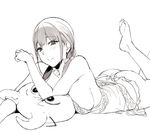  ass barefoot breasts commentary_request greyscale large_breasts legs_up long_hair low_twintails lying monochrome nightgown on_stomach sasamori_tomoe sideboob sketch stuffed_animal stuffed_toy succubus_stayed_life the_pose twintails underwear underwear_only yomisawa_tsukino 