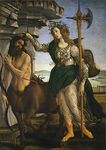  1482 15th_century absurd_res ancient_furry_art animal_genitalia athena_(greek_mythology) balls bow_(weapon) centaur clothed clothing deity duo equine equine_taur footwear fur hair hair_grab halberd hi_res holding_object holding_weapon human landscape license_info long_hair looking_at_another mammal melee_weapon navel nude outside painting_(artwork) pecs polearm proper_art public_domain ranged_weapon renaissance sandals sandro_botticelli sea ship sky standing taur traditional_media_(artwork) tunic vehicle walking water weapon wreath 