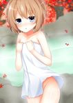  bad_id bad_pixiv_id bare_shoulders blanc blue_eyes brown_hair hat highres looking_at_viewer naked_towel neptune_(series) onsen open_mouth shironeko_haru short_hair solo steam towel water 