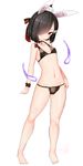  animal_ears azur_lane bare_arms bare_legs bare_shoulders barefoot bikini black_bikini black_hair black_ribbon blush breasts bunny_ears closed_mouth collarbone contrapposto covered_nipples doyouwantto fake_animal_ears full_body groin hair_ornament hair_over_one_eye hair_ribbon half_updo hand_on_hip highres hitodama legs_apart lock looking_at_viewer navel padlock padlocked_collar red_collar red_eyes ribbon shiny shiny_hair shiny_skin shiranui_(azur_lane) short_hair signature simple_background small_breasts smile solo standing stomach swimsuit tassel tsurime turret white_background wrist_cuffs 