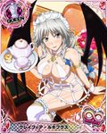  artist_request braid breasts card_(medium) character_name chess_piece covered_nipples crossed_legs demon_wings grayfia_lucifuge grey_eyes high_school_dxd high_school_dxd_infinity large_breasts lipstick maid_headdress makeup official_art queen_(chess) red_lipstick silver_hair teapot thighhighs trading_card twin_braids wings wrist_cuffs 