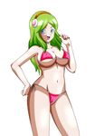  1girl alone bikini breasts curvy dragon_ball dragon_ball_super female green_hair large_breasts long_hair nail_polish navel photoshop pink_bikini red_nails ribrianne ribrianne_(dragon_ball) simple_background solo stomach thighs white_background 