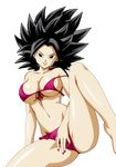  1girl alone ass bare_shoulders bikini black_hair breasts caulifla cleavage curvy dragon_ball dragon_ball_super feet female grin hips large_breasts nail_polish navel photoshop pink_bikini purple_nails saiyan sitting smirk solo spiky_hair stomach thighs 