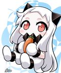  artist_name carrot commentary dress food holding holding_food holding_vegetable horns kantai_collection long_hair mittens northern_ocean_hime red_eyes shinkaisei-kan signature solo twitter_username white_dress white_hair yamato_nadeshiko 