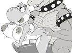  anthro big_breasts bowser breasts collar duo erection female greyscale hand_on_butt hyper hyper_penis koopa larger_male male male/female mario_bros monochrome muscular muscular_male nintendo nipples nude open_mouth penis scalie seii3 size_difference smile tapering_penis video_games voluptuous yoshi 