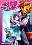 2017 absurd_res anibaruthecat anthro anthrofied blush clothed clothing dress duo english_text equine eyelashes eyewear facial_hair female flurry_heart_(mlp) friendship_is_magic glasses goatee hair hi_res horn long_hair male mammal multicolored_hair my_little_pony open_mouth sunburst_(mlp) text two_tone_hair unicorn winged_unicorn wings 