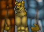  2015 anthro biceps blitz brown_eyes butt butt_pose canine doberman dog exile_(road_rovers) golden_retriever group hunter_(road_rovers) husky lilred25 looking_at_viewer male male/male mammal muscular muscular_male nude pecs road_rovers 