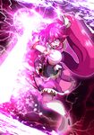  absurdres aino_megumi angry boots bow cure_lovely electricity fighting_stance full_body hair_ornament happinesscharge_precure! heart heart_hair_ornament highres holding holding_sword holding_weapon jersey_68 long_hair looking_at_viewer magical_girl open_mouth pink pink_bow pink_eyes pink_hair pink_skirt ponytail precure skirt solo sword thigh_boots thighhighs weapon white_footwear 