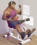  2017 abs anthro antlers biceps black_hair blue_eyes cervine clothed clothing deer erection exercise fur hair hooved_fingers hooves horn husdingo male mammal muscular muscular_male pecs penis sitting solo surprise tongue torn_clothing transformation workout 