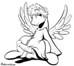  animal_genitalia animal_genitlia animal_penis balls braeburned clothed clothing equine equine_penis erection friendship_is_magic male mammal medial_ring monochrome my_little_pony partially_clothed pegasus penis simple_background smile solo text white_background wings 
