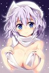  blue_eyes blush breasts hat highres large_breasts lavender_hair letty_whiterock looking_at_viewer maturiuta_sorato naked_scarf nude revision scarf smile solo touhou upper_body 