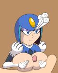  armor big_breasts blue_eyes breasts capcom erection female frown helmet humanoid lsst machine mega_man_(series) not_furry penis robot sex simple_background splash_woman titfuck video_games 