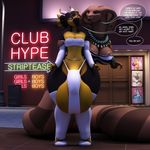  2017 3d_(artwork) anthro anthroanim balls big_balls big_breasts breasts clothed clothing cobra dialogue digital_media_(artwork) dragon duo english_text female girly hi_res horn huge_balls huge_breasts hyper hyper_balls jamila_queen_cobra legwear lips male milenth_drake naga neon_sign night outside penis reptile scalie smile snake snake_hood speech_bubble strip_club text thick_thighs wide_hips 