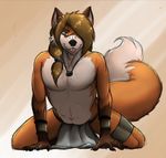  alfred_(umpherio) bracalets canine clothed clothing fox hair jewelry kneeling loincloth long_hair looking_at_viewer male mammal necklace red_fox solo tongue topless umpherio 