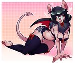  &lt;3 &lt;3_eyes abstract_background all_fours anthro bat bebecake black_hair bow bra clothed clothing cute_fangs female green_eyes hair legwear lingerie looking_at_viewer mammal open_mouth panties pink_skin pointed_tail solo stockings underwear wings 