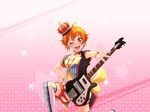  bang_dream! blue_eyes blush dress guitar kitazawa_hagumi orange_hair short_hair wink 