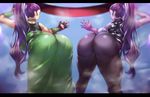  2girls ass bare_shoulders blush breasts bunny_tail bunnysuit butt_crack curvy dragon_quest dragon_quest_xi dress dual_persona fingerless_gloves fishnet_pantyhose from_behind gloves hips huge_ass kum02j0 large_breasts leaning leaning_forward long_hair martina_(dq11) multiple_girls pantyhose ponytail purple_hair purple_skin shiny shiny_clothes shiny_hair shiny_skin sideboob steam thick_thighs thighs together very_long_hair wide_hips 
