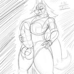  angrypotato96 anthro balls big_breasts big_penis breasts canine clothed clothing collar dickgirl erection greyscale huge_penis humanoid_penis intersex mammal monochrome penis precum sketch skimpy solo spiked_collar spikes standing thick_thighs 