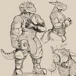  anthro argonian bandage big_penis bulge clothed clothing daftpatriot fellatio horn humanoid_penis male monochrome multiple_images muscular muscular_male neck_bulge oral pants_down partially_clothed penis scalie sex smile sweat the_elder_scrolls thick_thighs tongue tongue_out uncut unzipped video_games 