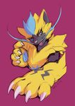  2017 ambiguous_gender anthro claws d-sui digital_drawing_(artwork) digital_media_(artwork) feline fur mammal nintendo paws pok&eacute;mon pok&eacute;mon_(species) purple_background simple_background solo spoiler video_games zeraora 