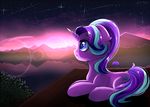  2017 blue_eyes cutie_mark equine eyebrows female friendship_is_magic hair horn looking_up mammal mitralexa_(alexandra) mountain multicolored_hair my_little_pony nature night night_sky outside sitting solo solo_focus star starlight_glimmer_(mlp) tree two_tone_hair unicorn 