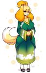  2017 animal_crossing anthro big_breasts breasts canine cherrikissu clothed clothing digital_media_(artwork) dog eyelashes female footwear fully_clothed fur happy isabelle_(animal_crossing) japanese_clothing kimono looking_at_viewer mammal nintendo shih_tzu shoes smile solo video_games 