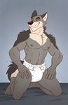  anthro bottomless canine chest_tuft clothed clothing colt3n diaper fur grey_fur male mammal muscular muscular_male nipples smile topless tuft wolf 