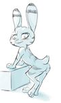  2017 anthro arm_support blush buckteeth butt disney ear_markings facial_markings fuel_(artist) jack_savage lagomorph leaning leaning_forward looking_at_viewer looking_back male mammal markings nude rabbit rear_view restricted_palette simple_background solo standing sweat sweatdrop teeth white_background zootopia 